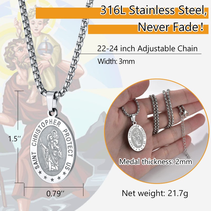 PROSTEEL Stainless Steel Saint Christopher Necklace Patron Medal Pendant Chain Religious Jewelry Men - Image 5